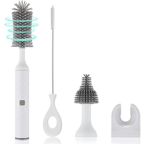 Electric Baby Bottle Brush Set, Multi-Purpose Cleaner Brushes,360°high-Speed Rotation Cleaning,1500mAh,Waterproof IPX65,Perfect Baby Bottle Brushes,White