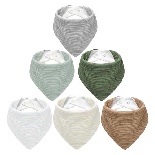 6 Pack Muslin Baby Bibs, Baby Bandana Drool Bibs 100% Cotton for Unisex Boys and Girls, Soft Absorbent Set for Teething and Drooling