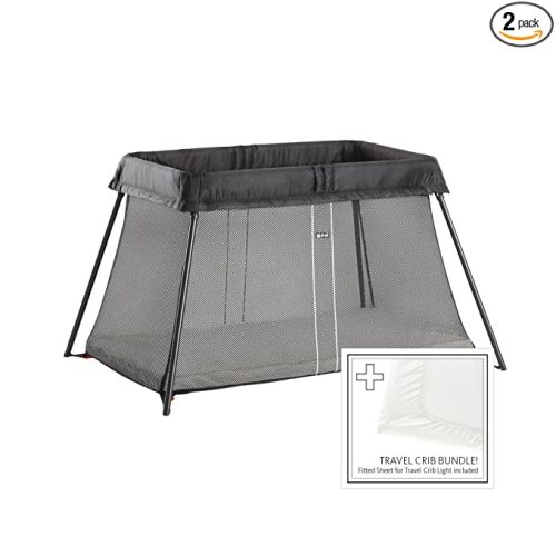 BabyBjörn Travel Crib Light + Fitted Sheet, Black