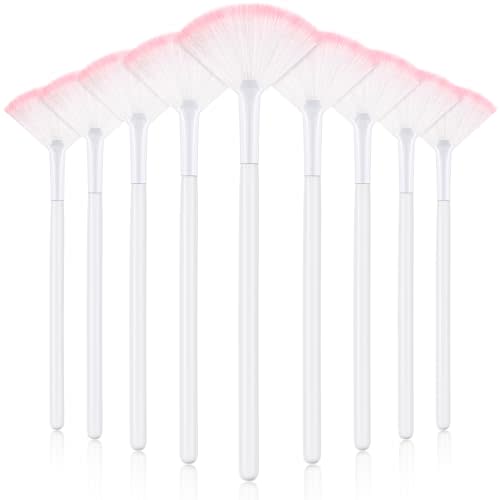 9 Pieces Facial Fan Mask Brushes, Soft Facial Applicator Brushes Tools for Peel Glycolic Makeup for Mud Cream(White Pink)