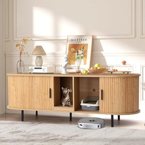 63" Cat Litter Box Enclosure, Hidden Litter Box Furniture for 2 Cats