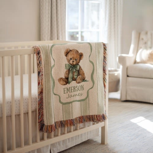 Custom Baby Name Blanket Teddy Bear Personalized Throw Teddy Bear Nursery Decor Baby Name Blanket Cotton Blanket Newborn Keepsake