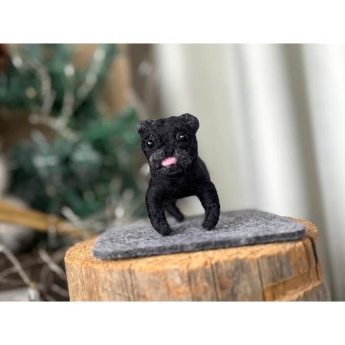 Needle felted animals BLACK PUG Figurine