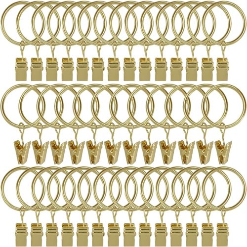 40 Pack Curtain Rings with Clips, Drapery Clips with Rings, Drapes Rings 1.26 in Interior Diameter, Fits up to 1 in Curtain Rod, Gold Color