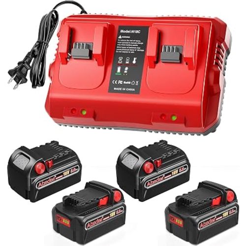 Abeden 18V Battery 4 Pack 5.0Ah Replacement for Milwaukee m18 Battery and m18 Charger Set, Compatible with Milwaukee 18V Cordless Power Tools