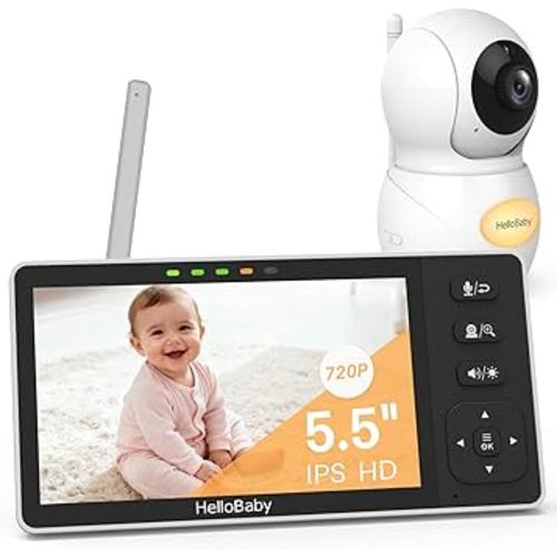 HelloBaby 5.5'' HD Video Baby Monitor with 1080P Camera | No WiFi, Hack-Proof Security & 1000ft Range | Remote Pan, Tilt, Zoom, Night Vision, Night Light | 4000mAh Battery