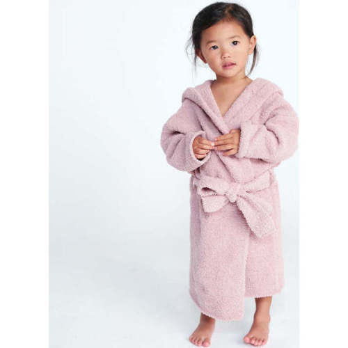 Fuzzy Waist Tie Hooded Robe, Ash Rose - 7AM Enfant | Maisonette