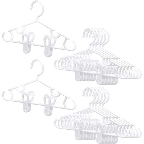 Hsei 5/10/40 Pack Baby Hangers with 10/20/80 Clips, Plastic Kids Pants Hangers for Nursery Closet Top and Bottom Clothes Hanger Set for Newborn Infant Toddler(15 Packs Total,White,10.6 Inch)