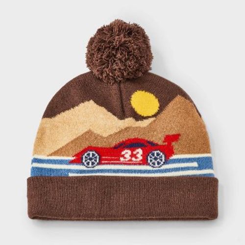 Baby Boys' Race Car Scenic Knit Beanie Hat - Cat & Jack™ Brown 12-24M