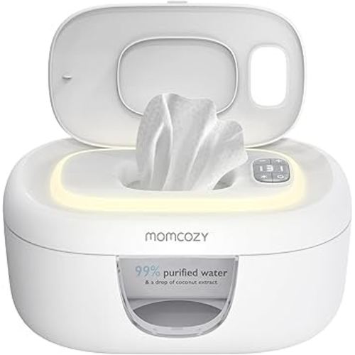 Momcozy Baby Wipe Warmer, Innovative Spring Design, Large Capacity Wipes Dispenser for 60-80pcs, Fast & Even Heating, 4 Modes of Temperature Heating Control, Diaper Wipe Warmer with Night Light, Grey