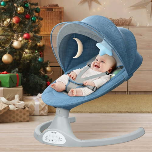 Electric Baby Swing, Bioby Infant Swing Chair Rocker with Remote Control, 5 Swing Speeds, Seat Belt, Built-in Bluetooth Music, Blue