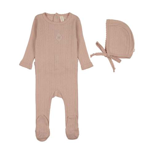 Geo Floral Embroidered Footie Set-Dusty Pink