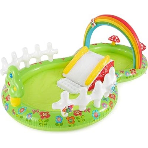 INTEX Garden Inflatable Kiddie Pool: Inflatable Kids Pool with Water Sprayer and Slide – Splash Pad – 114" x 71" x 41" – Ages 3+