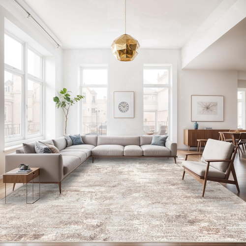 YOUFORTONG 9x12 Abstract Area Rug,Large Washable Indoor Rug,Non-Slip Stain Resistant Distressed Soft Carpet for Living Room Bedroom Farmhouse,Brown