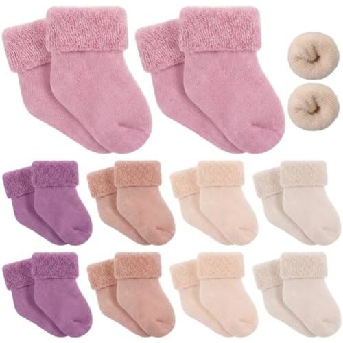10 Pairs Preemie Baby Terry Cotton Turn Cuff Socks for Newborn Girls Boys - Nicu