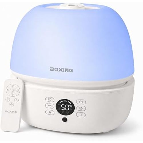 BOXING Top Fill Humidifiers for Bedroom Baby with Humidistat, 20dB Quiet Air Humidifier for Large Room & Indoor Plants with Remote, Cool Mist Diffuser for Home, 7 Color Light, Essential Oil Tray,Timer