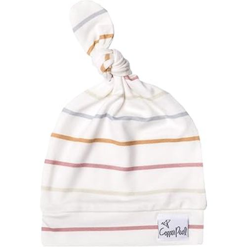 Copper Pearl Baby Beanie Hat Top Knot Stretchy Soft Piper