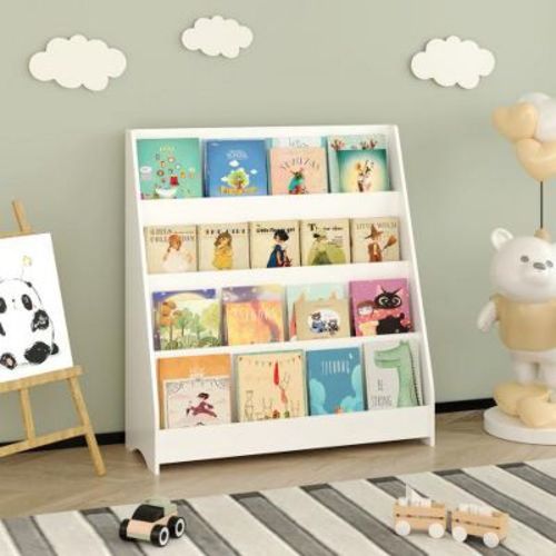 LIVAREEmlen 4-Tier Bookshelf, Book Display Shelves, Helps Keep Bedrooms, Playrooms, and Classrooms Organized,White