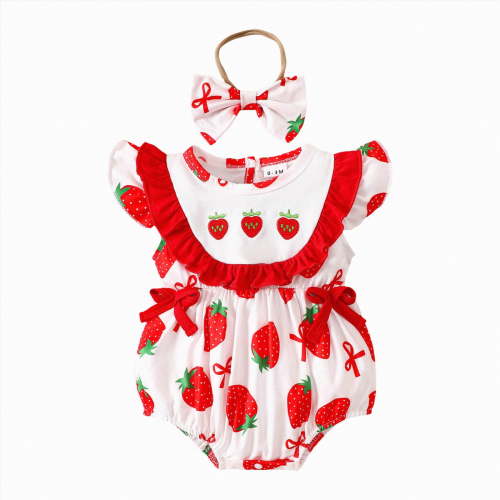 Hessimy Newborn Baby Girl Summer Clothes Daisy Flying Sleeve Jumpsuit Romper Ruffle Onesie Infant Outfit,Stretchy(Red