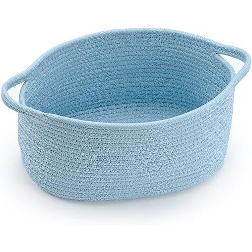 Happyiren Baby Blue Cute Woven Storage Basket with Handle, Baskets for Gifts Empty, Gift Baskets for Valentines Day, Baby Shower, Burr, Raffle Fundraiser, Decorative Organizer Box for Baby Toy Pet