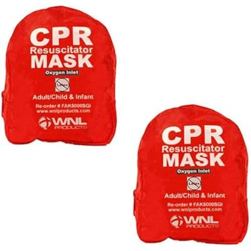 WNL Products CPR Rescue Mask, Adult/Child & Infant Pocket Resuscitator, Soft Case Kit with Belt Clip 2 Pack