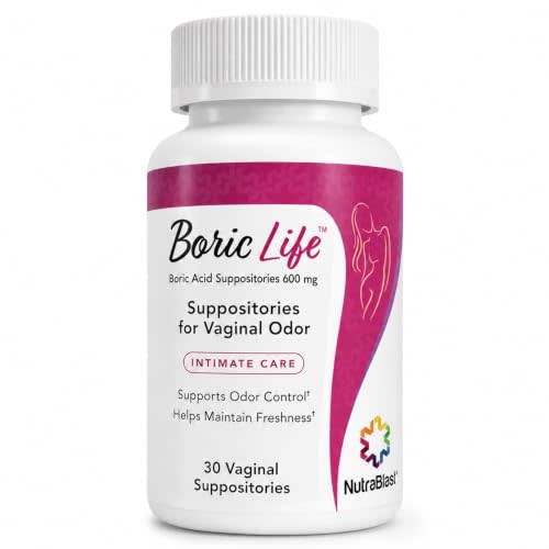 NutraBlast Boric Life Boric Acid Suppositories for Women 600mg, 30 Count | Supports Odor Control, Intimate Health Support, 100% Pure, Vegetable Capsules, Made in USA