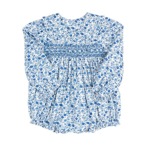 Winter Blue Floral Smocked Bubble