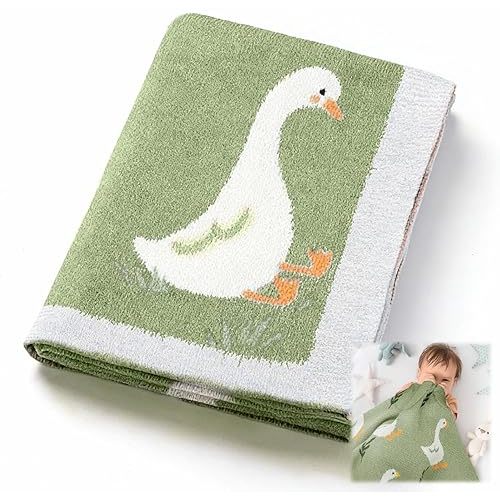 Silly Goose Baby Blanket Cute 100% Knitted Cotton Swaddle Cover Receiving Nursery Baby Shower Goose Gift for Newborn Swaddle Infant Crib Receiving Strollerelty(Green)