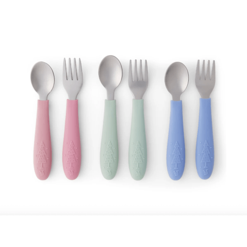 Babies/Toddler Stainless Steel Spoons + Forks with Silicone Handle