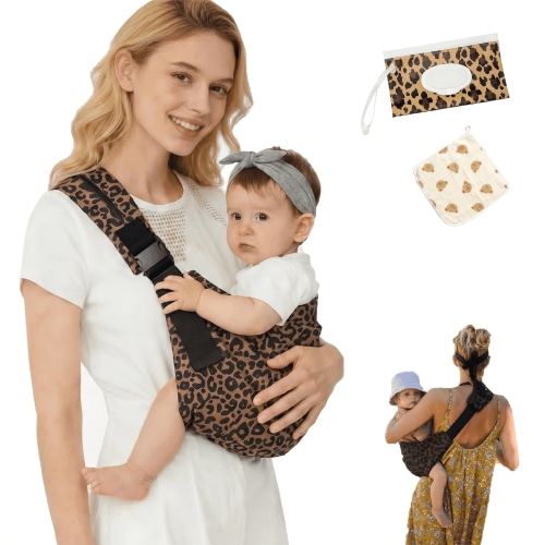 Baby Sling Carrier Adjustable Baby Sling -Toddler Sling Comfortable Baby Wrap Carriers Ergonomic-Designed, Travel Friendly Carrying 10-45 LbsLeopard