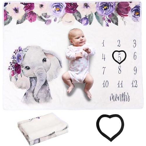 Elephant Newborn Baby Monthly Milestone Blanket Baby Blanket Organic Plush Fleece Photography Background Prop for Boy Girl Gift Soft Flannel Blanket (Elephant)