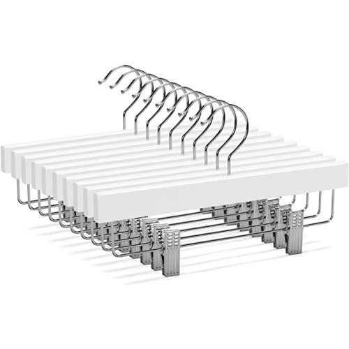 Nature Smile 11.8'' Kids Baby Toddler Children Solid Wooden Pants Hangers,Wood Skirts Hangers,Trousers Bottom Hangers with 2-Adjustable Clips Anti-Rust Hook Pack of 10 (White)