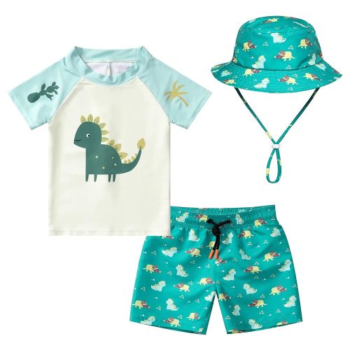 Toddlers Baby Boys' 3-Piece Rashguard Sets Swimsuits Bathing Suit with Hat Surfing Swimwear Sunsuit UPF 50+