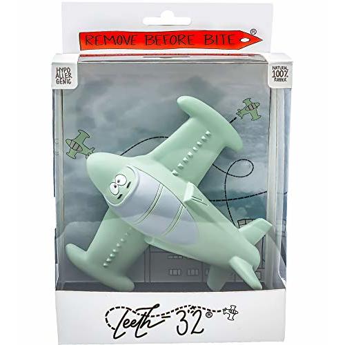 Chewy, The Teeth-32 Airplane Teething Toy 100% Natural Havea Rubber Green