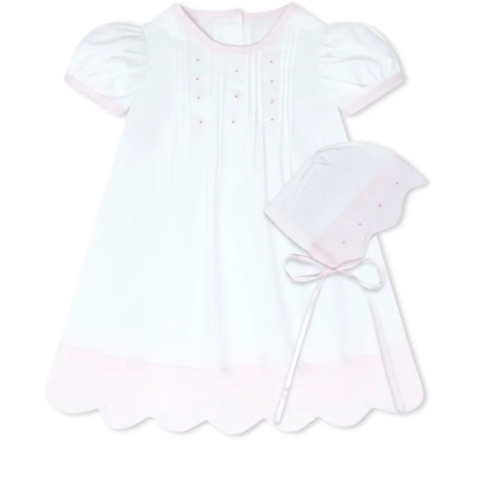 1956 Daygown Set - Blessings White with Pink Scallop Batiste