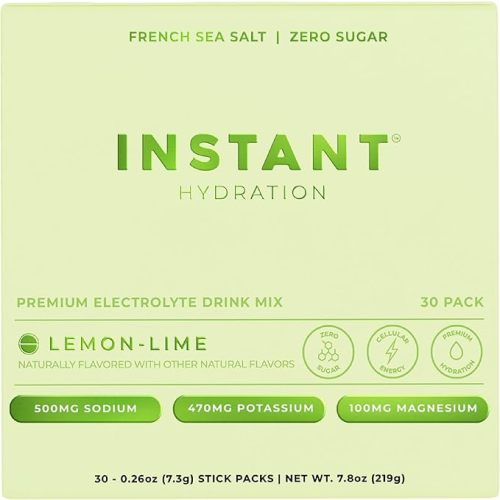Instant Hydration Electrolytes Powder Packets - Lemon Lime Drink Mix - Zero Sugar - Keto, Vegan, Gluten-Free, Non-GMO - Boost Recovery, Brain Health, Muscle & Tissue Support- 30 Sticks