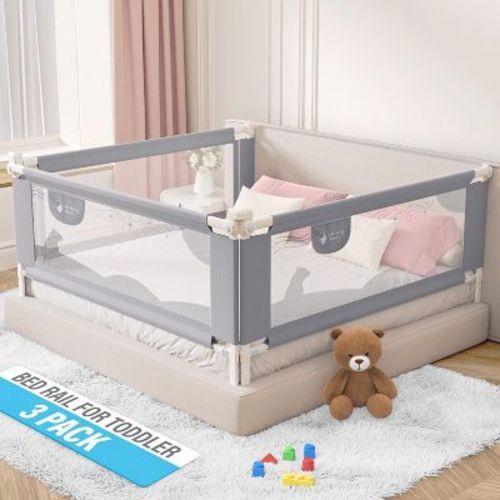Motherly Haven Bed Rail for Toddlers Bed Rails Guard for Queen Size Bed, Adjustable Height & Secure Safety Queen Size Bed Rails - (3 Sides)