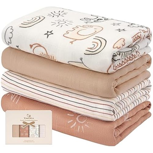 Yoofoss Muslin Swaddle Blankets, Organic Baby Blankets, 47 x 47 Inches Receiving Blanket for Baby Boys and Girls, Baby Essentials for Newborns Soft Breathable