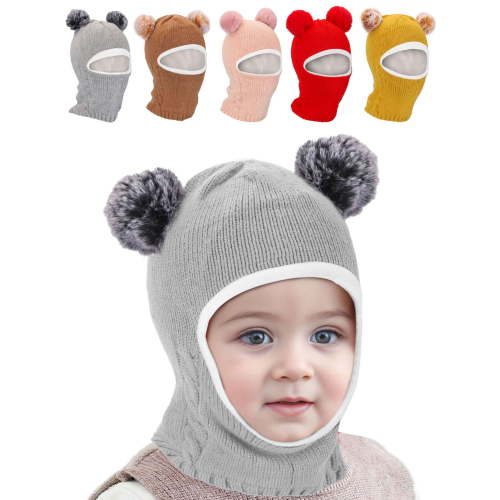 BadPiggies Kids Winter Hat Scarf Set Baby Boys Girls Toddler Beanie Cap Fleece Lining Pom Hat Neck Warmer (Gray)