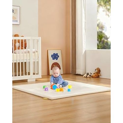 Baby Mat for Floor, Hypoallergenic Vegan Leather Cover Foam Play Mat for 50x50 Playpen, Easy to Wipe Clean & Waterproof, Thick Playmat for Infants and Toddlers