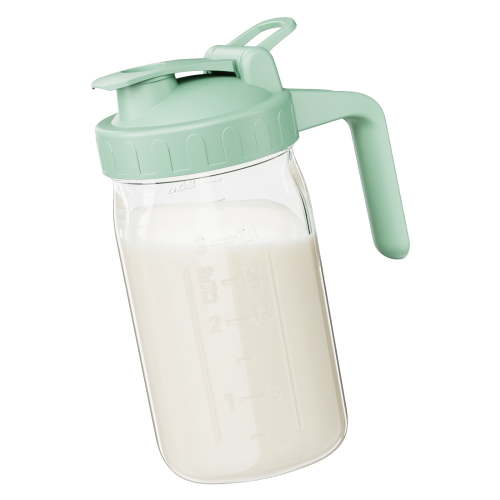 G GOSCHE Breast Milk Pitcher 32oz Wide Mouth Glass with Airtight Flip Cap Spill-Resistant
