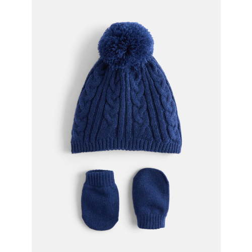 Wonder Nation Baby Boys or Girls Pom Pom Beanie and Mittens Set, 2 Piece, One Size