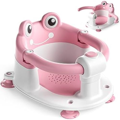 Baby Bath Seat for Babies 6 Months & Up - Toddler Bath Seats for Baby Sitting Up with 4 Suction Cups & Soft Cushion, Non-Slip Infants Shower Bathtub Chair for Newborn Girls, Pink