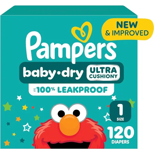 Pampers Diapers - Baby Dry - Size 1, 120 Count, Absorbent Disposable Infant Diaper (Packaging May Vary)