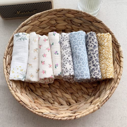 Handmade 100% Organic Cotton 4-Layer Muslin & Gauze Hanky – Flower Pattern, Soft Gentle for Sensitive Skin