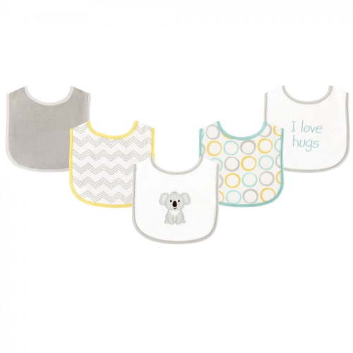 Luvable Friends Baby Cotton Terry Drooler Bibs with PEVA Back 5pk, Koala, One Size