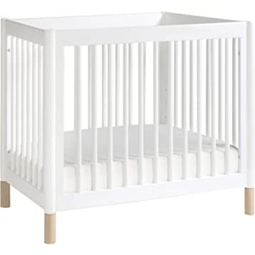 Babyletto Gelato 4-in-1 Convertible Mini Crib in White and Washed Natural, Greenguard Gold Certified