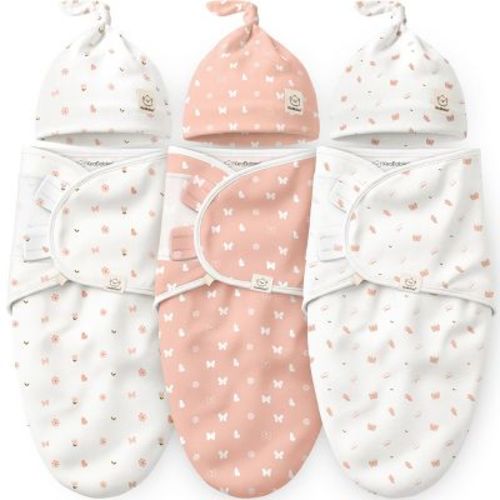 KeaBabies 3-Pack Organic Swaddle Sleep Sacks Baby with Newborn Beanies, Premies Swaddles Wrap 0-3 Months, Ergonomic Wearable Blanket (Butterflies)