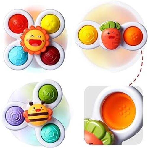ALASOU 3PCS Pop Suction Cup Spinner Toys for 1 Year Old Boy Girl|Novelty Spinning Tops Toddler Toys Age 1-2|Sensory Baby Bath Toys for Toddlers 1-3|6 12 18 Months Boy Birthday Gift for Infant