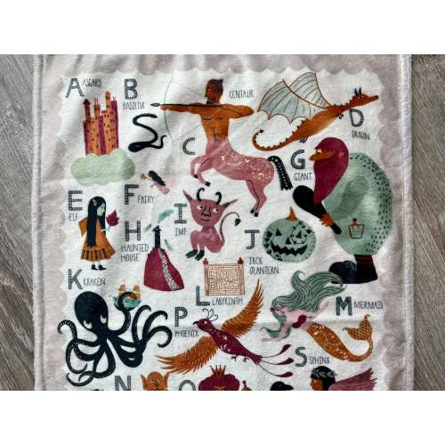 MYTH and LEGEND Alphabet minky lovey. Small security blanket for baby or toddler. 17 by 26 inches. ABCs home decor, baby shower gift.